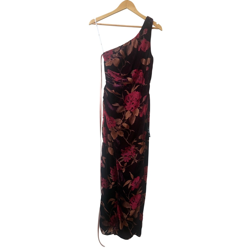 Lulu's Velvet Floral One Shoulder Maxi Dress‎ XS NWT Lace Formal Elegant Fitted - Picture 3 of 11